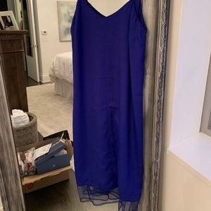 NEW Gorgeous blue slip dress w mesh detail bottom